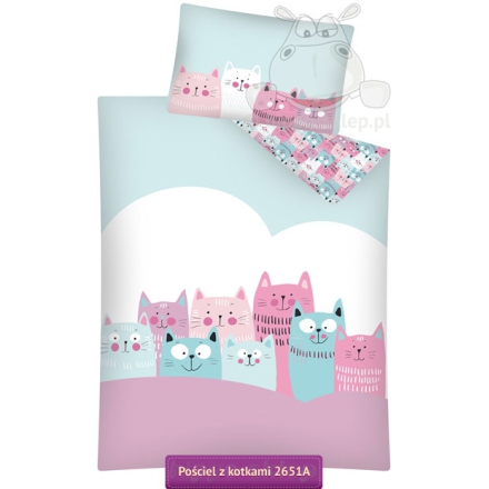 Baby bedding with cats 2651 A pink mint 100x135, 90x130 and 90x120