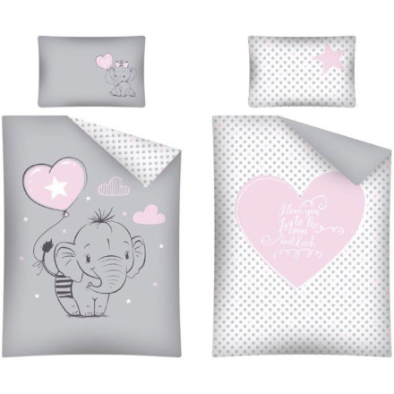 Baby bedding with elephant and heart 90x120
