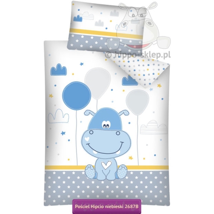 Baby bedding with a blue hippopotamus - young hippo