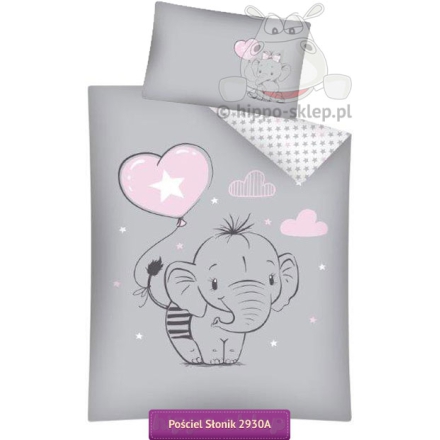 Baby bedding with elephant gray-pink 100x135