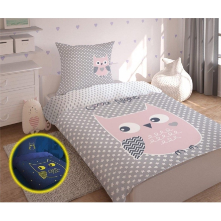 Glow in the dark kids bedding with Owl Smukee 140x200