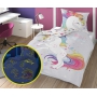 White Unicorn with colorful mane kids bed linen
