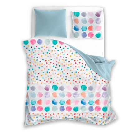 Bedding with watercolor dots Elegant 001, white & mint, 150x200 or 200x200