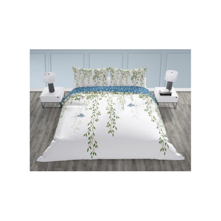 White bedding with green willow creeper 150x200 or 140x200