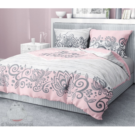 Adult bedding with inscriptions 160x200 or 150x200, pink & gray