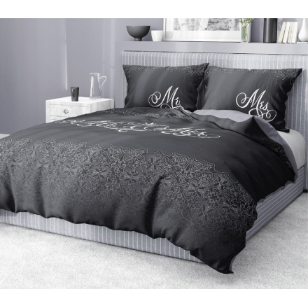 Gray Mr & Mrs bed linen 200x220