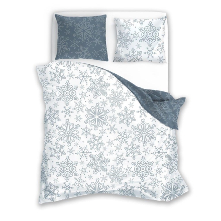Bedding with snowflakes in white and grey-blue 140x200 or 150x200