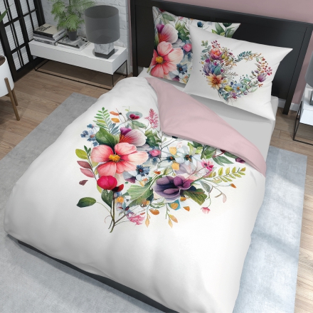 Bed linen with a colorful bouquet of wild flowers
