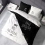 Black and white bed linen with a husband and wife print, 180x200