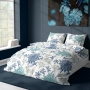 Bedding with flowers in sea blue and gray