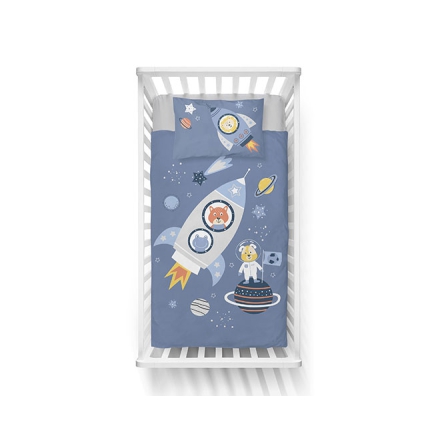 Bamboo bedding set with animals in space, 90x130