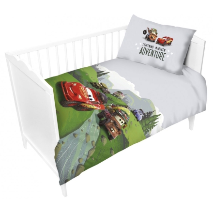 Gray cotton baby bedding with Disney Cars