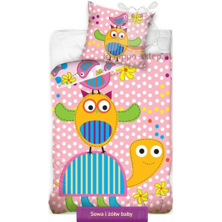 Turtle and owl pink baby bedding 135x200, 130x90 or 120x90 