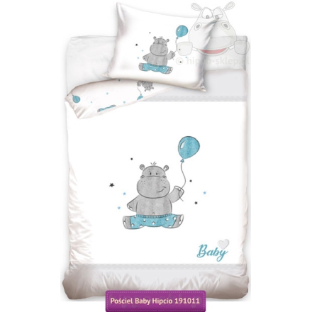 Baby bedding hippo with blue balloon 100x135, white
