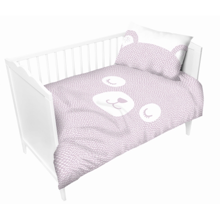 Reversible bedding for a cot bed with a teddy bear, 90x120 cm