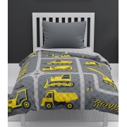 Quilted kids bedspread with building machinery 170x210