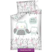 Bamboo bedding with owls, 80x120 cm, 90x120 cm, white and mint