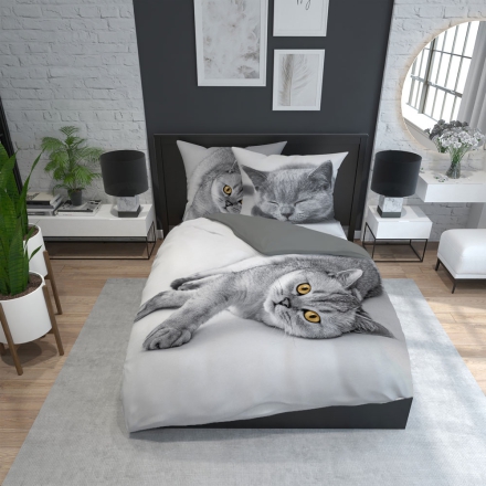 Cotton bed linen with an English shorthair cat 220x200
