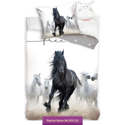 Bedding with black Frizian horse 140x200 or 150x200, white