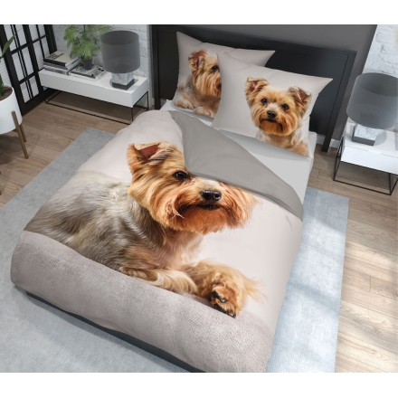 Beige Yorkshire Terrier bedding 220x200 + 2x 70x80 cm
