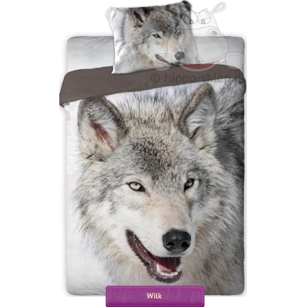Teen's bedding with wild gray wolf 140x200 or 150x200, brown-gray
