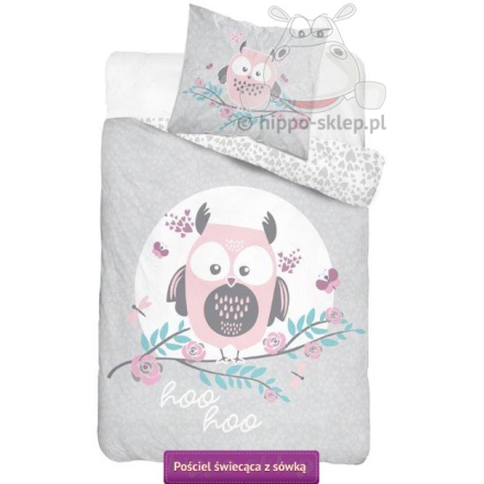 Kids bedding set with owl glowing in the dark 135x200, 140x180 for girl