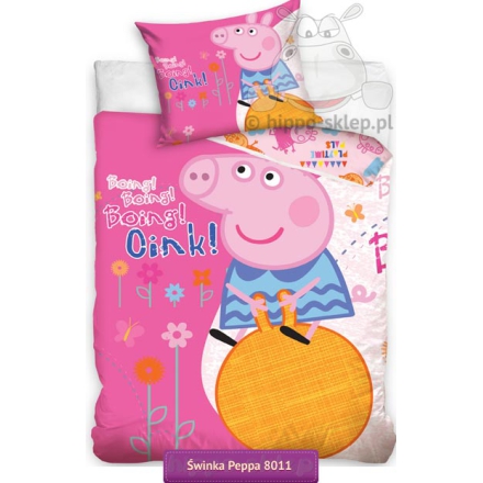 Peppa Pig on space hopper ball bedding set 140x200 or 150x200, pink
