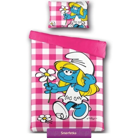 Smurfette pink checked bedding, Jerry Fabrics