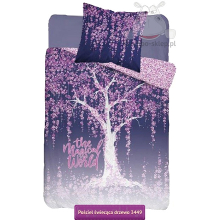 Purple bedding with a magic tree for girls