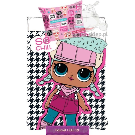 Lol surprise bedding with Brrr B.B. doll 140x200 or 150x200, houndstooth pattern background