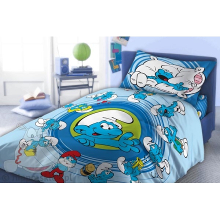 Blue kids bedding with Smurfs Faro