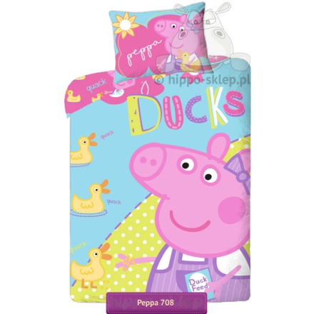 Peppa Pig with ducks kids bedding 140x200 or 135x200, pink turquoise