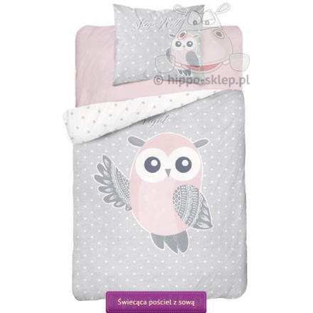 Gray bedding with owl & glowing effect 140x180