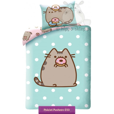 Mint bedding with Pusheen 140x200 (polka dots)