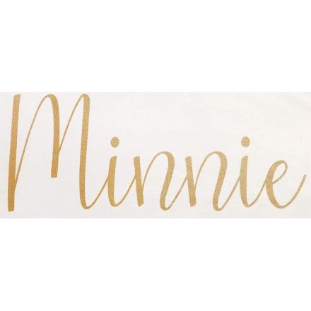 Minnie Mouse sign printed on bedding in gold