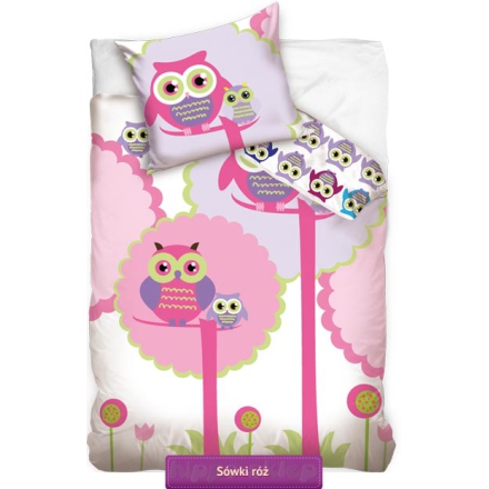 Bedding with pink owls 140x200 or 150x200, white-pink