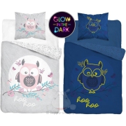 Glow in the dark bedding with owl 140x200 or 150x200, gray