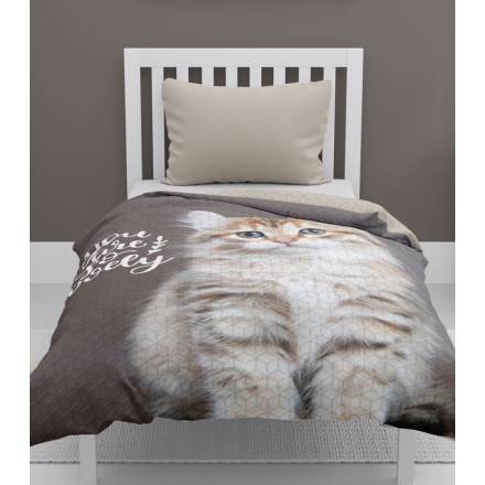 Quilted bedspread cute cat for teenagers 170x210, beige