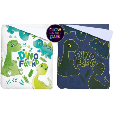 Dinosaurs bedspread elements glowing at night