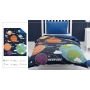 Blue bedspread with planets 