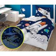 Glow in the dark bedding with spaceship 140x200 and 140x180, navy blue
