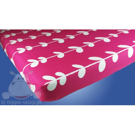 Kids flat sheet with leaves,140x200 cm, pink