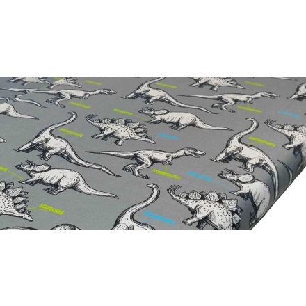 Gray flat sheets with dinosaurs 