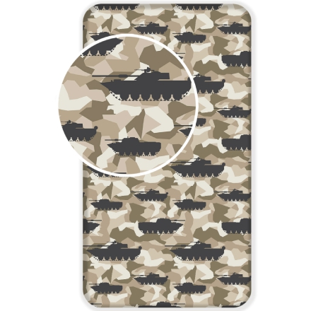 Camo fitted sheet with printed design of tanks