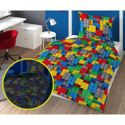 Colorful bricks bedding set 100x160 + 50x60 with glowing effect