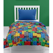 Colorful bedspread with a lego bricks mosaic