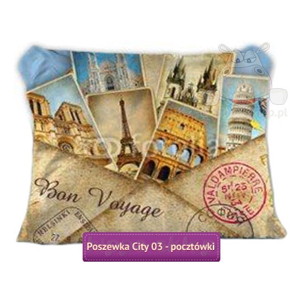 Pillowcase Bon Voyage with city postcards 70x80cm, beige