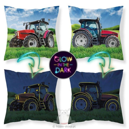 Glowing decorative pillow / pillow cover with a tractor 40x40 cm