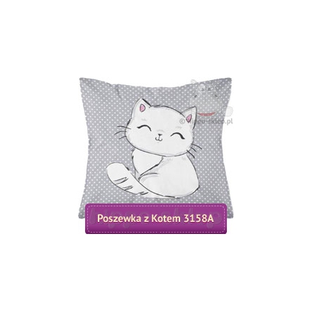 Gray-white polka dot pillowcase with cat 40x40cm