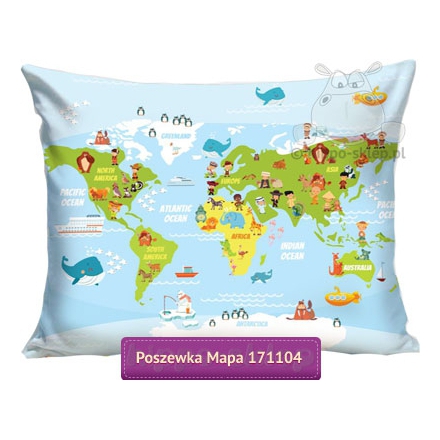 World map large kids pillowcase 70x80, blue
